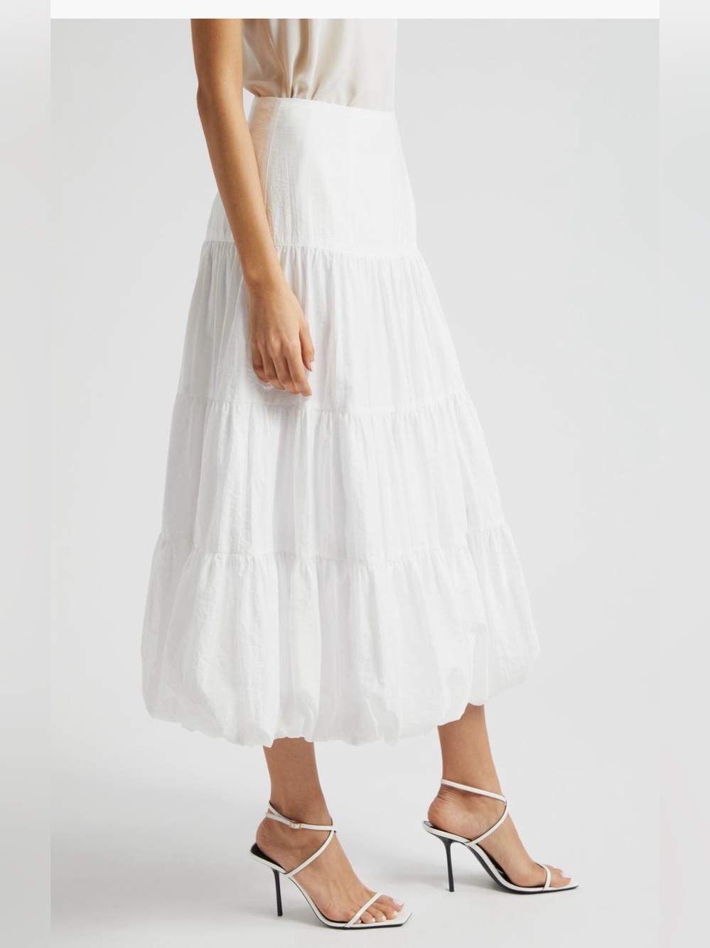 cinq à sept White Bubble Tiered Maxi Skirt